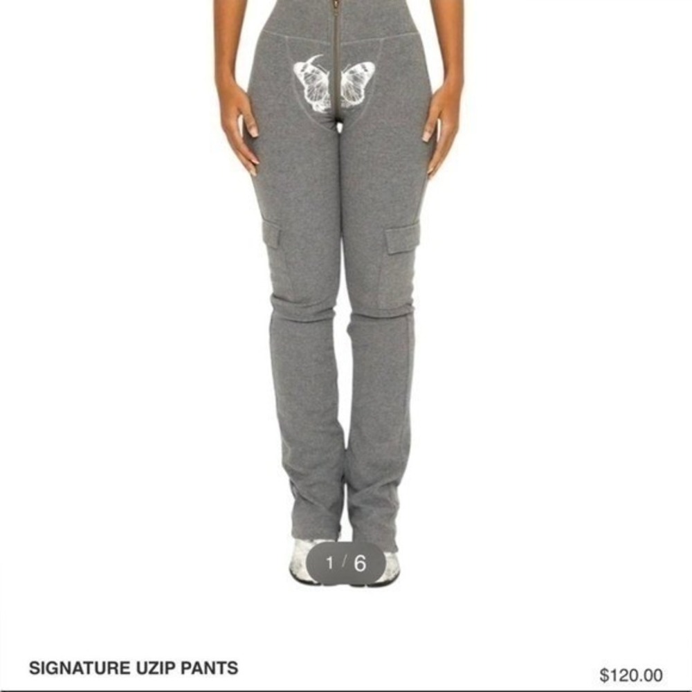 Tordrobes Signature UZip Pants Womens S Grey Butterfly Streetwear Y2K